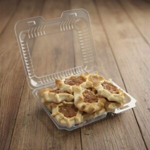 Diez (10) mini pizzas árabes o Sfijas abiertas, listas para hornear en bandeja de plástico para venta de producto congelado.