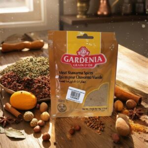 Paquete de Especias para Shawarma de Carne (Meat Shawarma Spices) Gardenia Grain D'Or de 50g, mezcla especiada marrón claro.