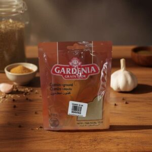 Paquete de Comino Molido (Cumin Ground) Gardenia Grain D'Or de 50g, especia marrón en polvo.