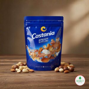 Envase de Castania Extra Nuts con una mezcla de frutos secos premium tostados (almendras, pistachos y nueces).