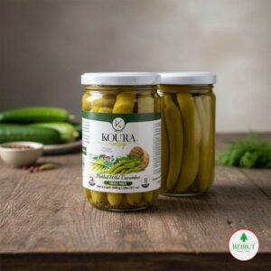 Dos frascos de Pepino Amarillo Encurtido Koura Valley 600g. Encurtidos libaneses de alta calidad.