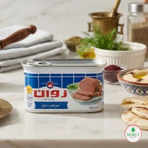 Lata de Zwan Chicken Luncheon Meat jamón de pollo enlatado sobre tabla de cocina