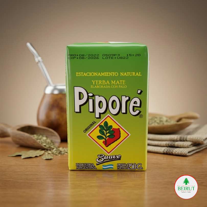 Empaque de Yerba Mate Piporé Suave de 250 gramos en colores verde y amarillo.