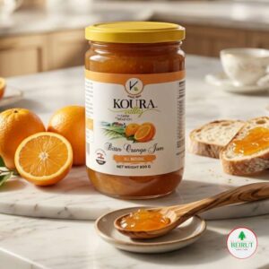 Frasco de cristal de 800g de mermelada de naranja amarga (Bitter Orange Jam) de la marca Koura Valley.