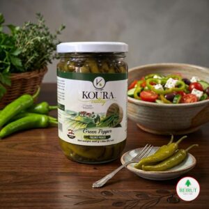 Frasco de vidrio de Green Pepper (pimientos verdes) de la marca Koura Valley, de 600 gramos.
