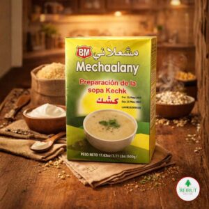 Empaque de 500g de mezcla para Sopa Kechk de la marca Mechaalany (BM) en una caja verde y amarilla.